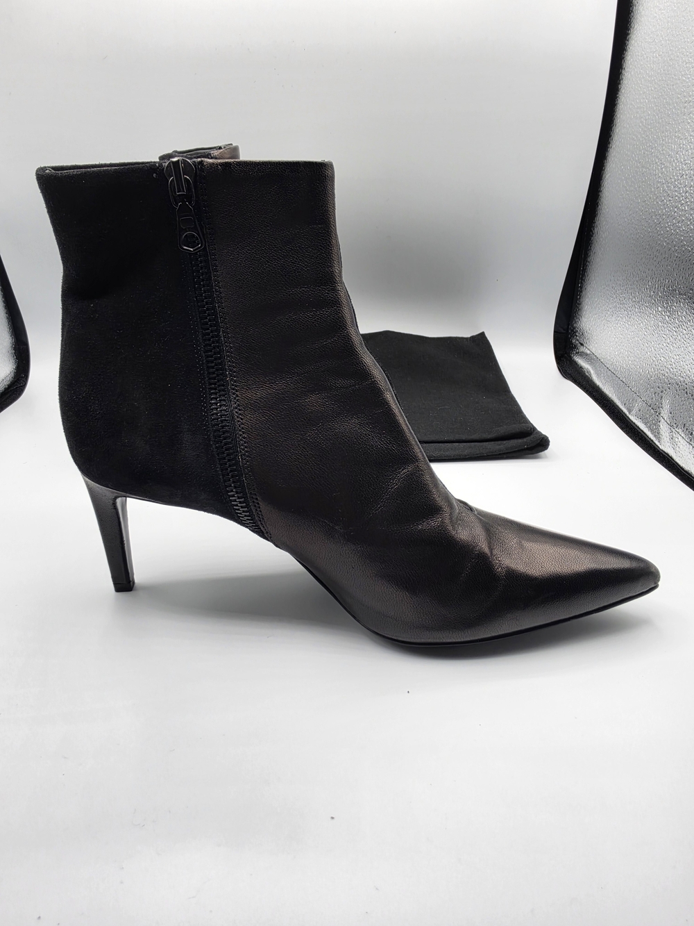 rag & bone Black Pointed Toe Leather Ankle Boot with Side Zip